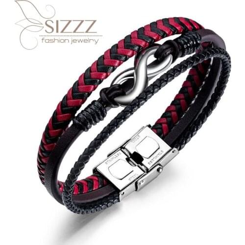 SIZZZ 2019 New wish hot mens leather infinity bracelet&bangles