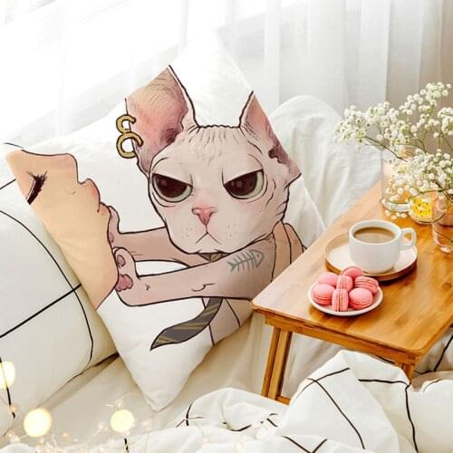 Funny Love Kiss Cute Cat Pillows Cases for Home Throw Car Sofa Cushion Cover Pillow Covers Decorative Cartoon Pillowcase 45x45cm