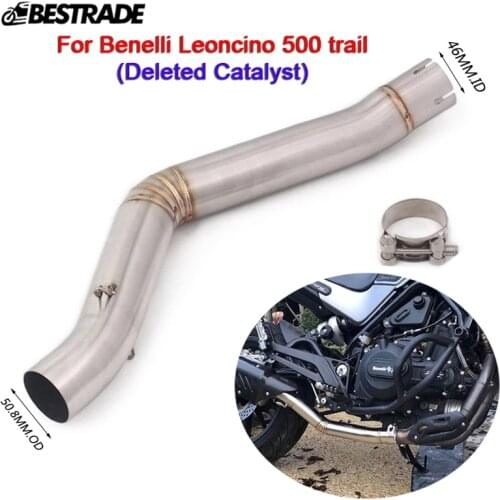 Mid Pipe For Benelli Leoncino 500 Trial Motorcycle Exhaust Mid Link Connect Pipe Deleted Catalyst Pipe Stainless Steel Slip On