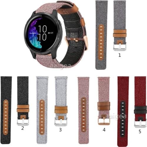 Canvas Fabric Straps Genuine Leather for Garmin Venu Sq for Forerunner 645 645M 245 245M Replacement band strap 20mm 22mm
