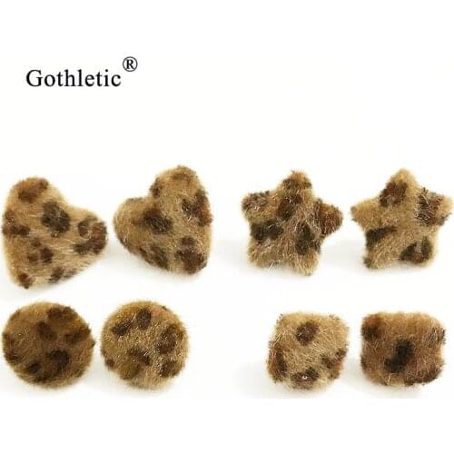 Gothletic Heart Star Leopard Fluffy Pom Pom Stud Earrings for WOmen Brincos Fashion Jewelry 2019 NEW