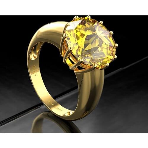 Solid 925 Sterling Silver Ring 12mm Round Natural Citrine Rings For Women Party Female New Fashion Fine Jewelry
