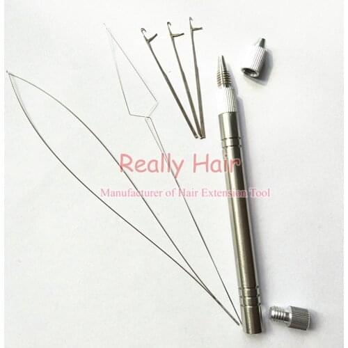 1pcs Stainless steel Handle Pulling Needle for Nano Rings&Micro Rings Links Loop Hair Extension Tools 3 needles