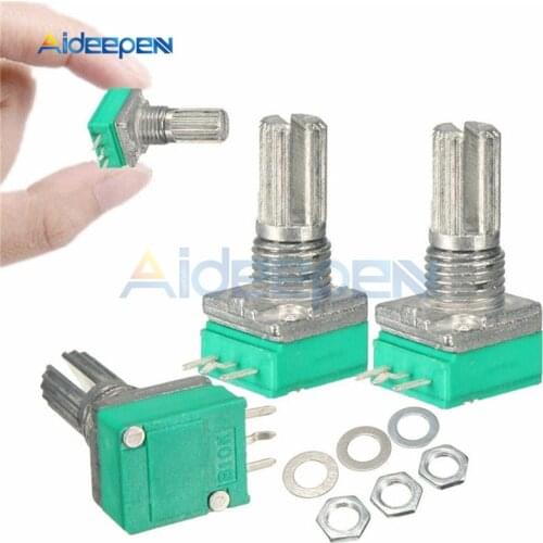 10Pcs/lot 6mm B10K 10K Ohm 3 Pin 6 Pin Single Linear Rotary Potentiometer 15mm Knurled Shaft Potentiometer with Nuts And Washers