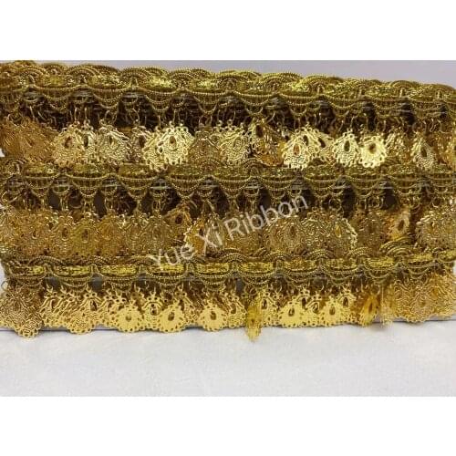 1yard Beautiful Gold Sequins Lace Fringe Paillette Tassel Ribbon DIY Sewing Dance Wedding Party Dress Trims DIY Accessories