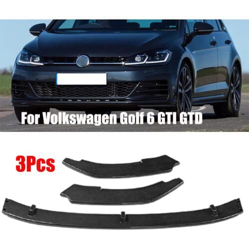 3Pcs Gloss Black Carbon Fiber Car Front Bumper Splitter Lip Spoiler Body Kit Diffuser Protector For Volkswagen Golf 6 GTI GTD