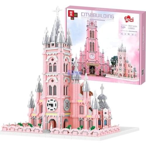 7000pcs Luxury Mini Blocks World Creative Architecture Pink Church Building Diamond Bricks Toy for Adults Gift Birthday Present