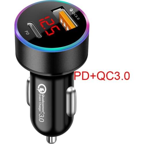 2 USB Car Charger Fast Charging Phone Charger For iPhone 11 12 Pro Xiaomi Tablet QC 3.0 Type C PD LED Display Car Phone Charger