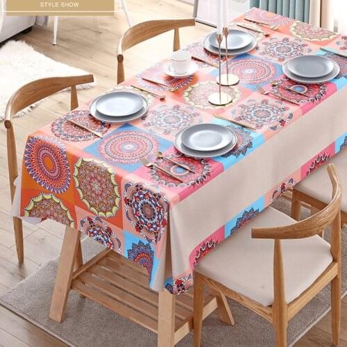 Bosnian Mandala Mandala PVC Fabric for Tablecloth Desk Cover Waterproof Home Textile