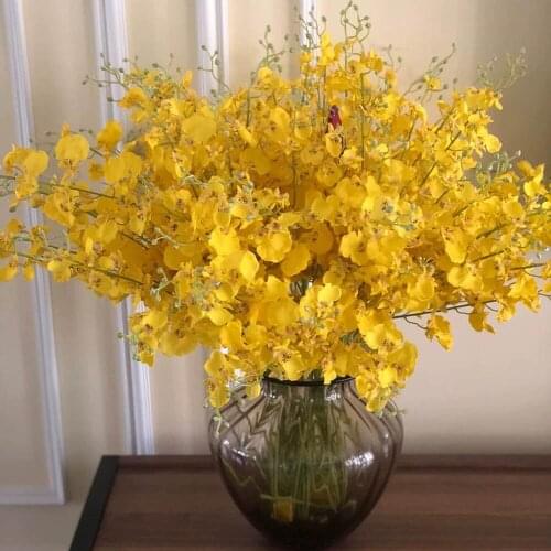 Cheap 20 Pieces Hotel Bedroom Decoration Yellow Silk Butterfly Orchid Home Art Decor Plastic Artificial Flower White Multi Color