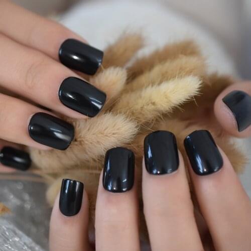 EchiQ Gel Fantasy Fake Nails Perfect Shape for Daily Wear Glitter Pattern Dark Color Short Length Manicure Tips with Adhesive