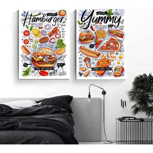 Retro Foods Hamburger Pancake Canvas Painting Posters and Prints Wall Art Pictures for Dining Room Kitchen Reataurant Home Decor
