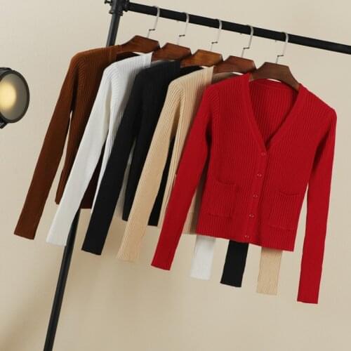 2021korean style fashion long sleeve tops cute brown black crochet Ladies cardigans for Womens clothing Knitted sweaters woman