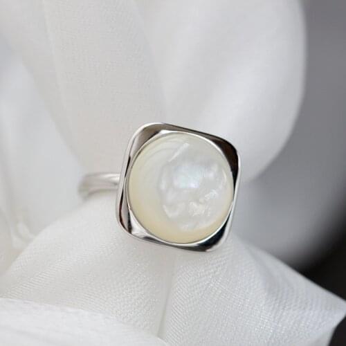 Inlaid Natural Mother Of Pearl Shell Silver Ring Classic Geometric Square Design Fashion 925 Sterling Silver Women Ring