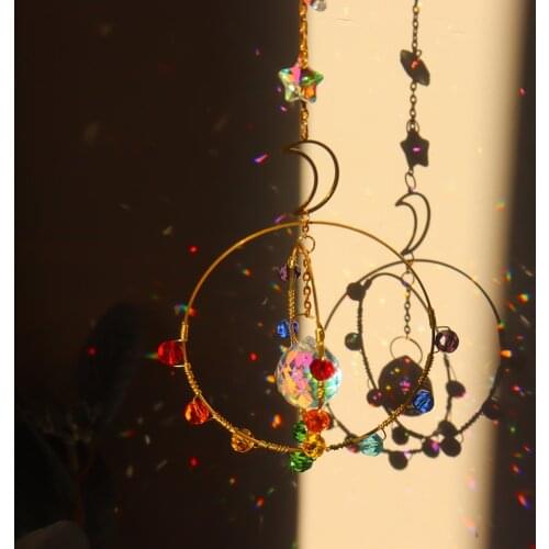 Wind chimes Sun Moon Chakra Crystal Prisms Catch Hanging Rainbow Chandelier Ball Pendant Beads Window Garden Home Decoration