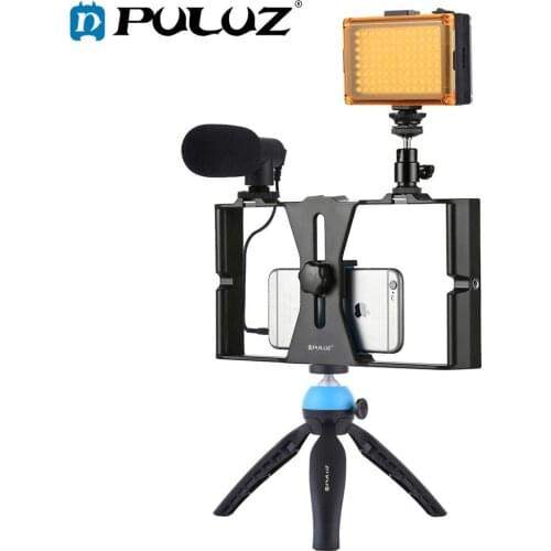 PULUZ Smartphone Video Rig Kit Smartphone Video Grip with Microphone +Video Light + Cold Shoe Tripod Head+Mini Tripod for iPhone