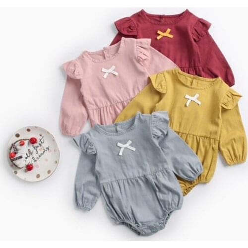 Cute Infant Casual Outfits Body Suits Baby Girls Bodysuits Newborn Baby Clothing For Girls Solid Jumpsuit Flare Sleeve