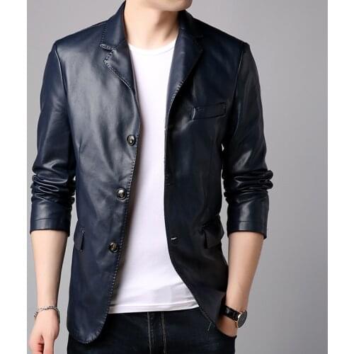 Mens PU leather Blazers Fashion Slim Fit Solid Casual Suits Jacket Men Dress Suits Terno Masculino Male Top Outerwear FS-173