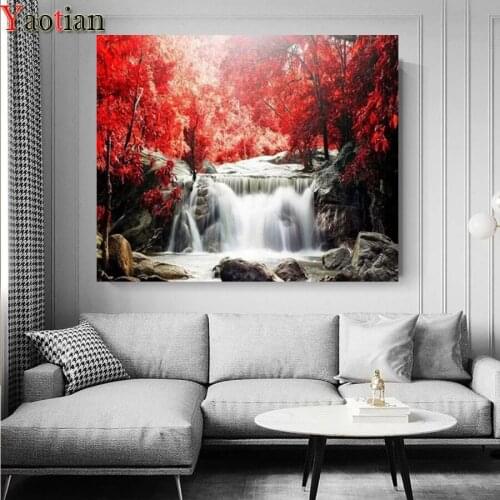Full round resin drill 5D Diamond Painting autumn waterfalls nature cross stitch kit diamant mosaic new Embroidery home decor
