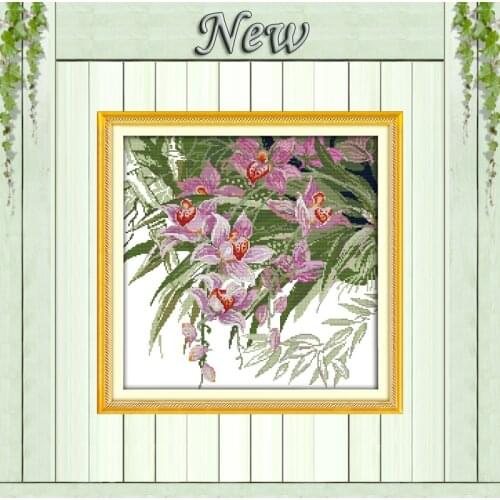 Orchid flowers purple diy paintings counted printed on canvas DMC 11CT 14CT kits chinese Cross Stitch embroidery needlework Sets