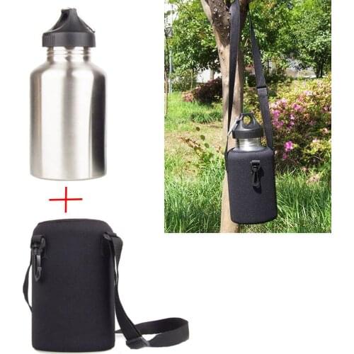 2000ML Sport Water Bottle Set for Camping Hiking Bicycle Cycling Wide Mouth Drink Jug with Neoprene Carrier Insulated Cover Bag