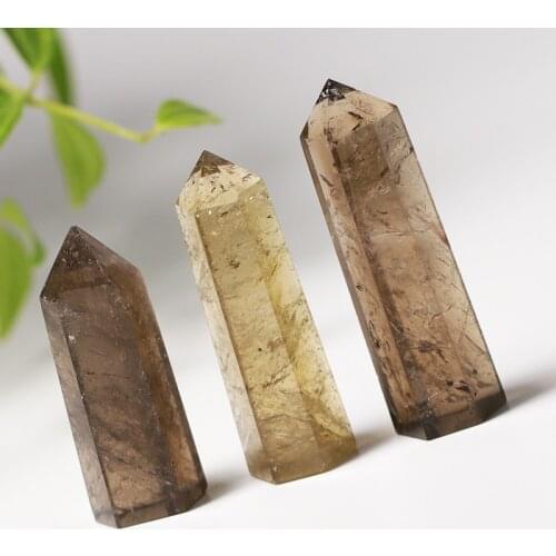 Natural Smoked Quartz Tea Crystal Six-Prism Crystal Stone, Handmade Reiki Hexagonal Prism Bar Treatment Stone DIY Gifts