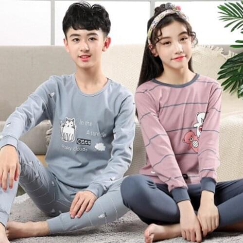 Newest Teens Kids Pijamas Suit Big Boy Pajamas Sets Girls Cotton Sleepwear Full Sleeve Pyjamas Home Clothes