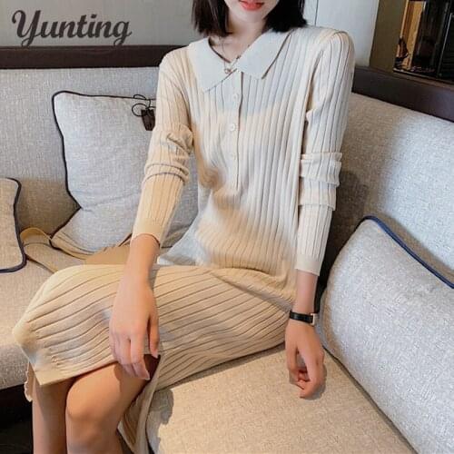 Korrean Sweater Dress Fashion Women Knitted Dresses Elegant Women Pleated Sweaters Dress Winter Women Dresses Vintage