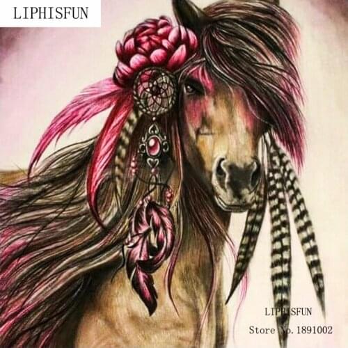 Full Square Diamond 5D DIY Diamond Painting "Flower & Horse" Embroidery Cross Stitch Rhinestone Mosaic Painting Home Decor