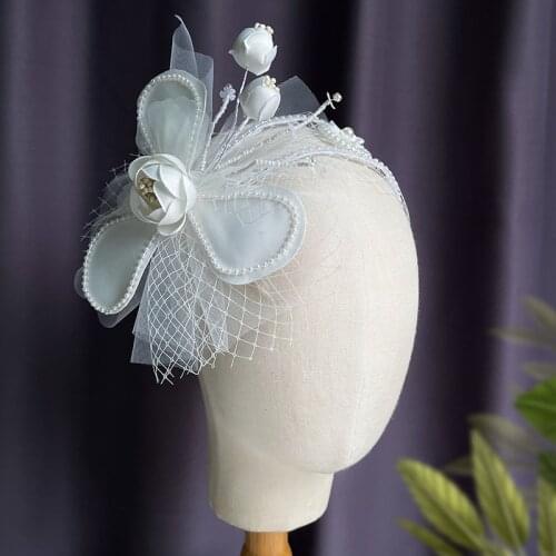 Korean Sttyle White Flower Petal Hairbands for Women Handmade Pearl Beading Headwear Bride Headband Accesorios Para El Cabello