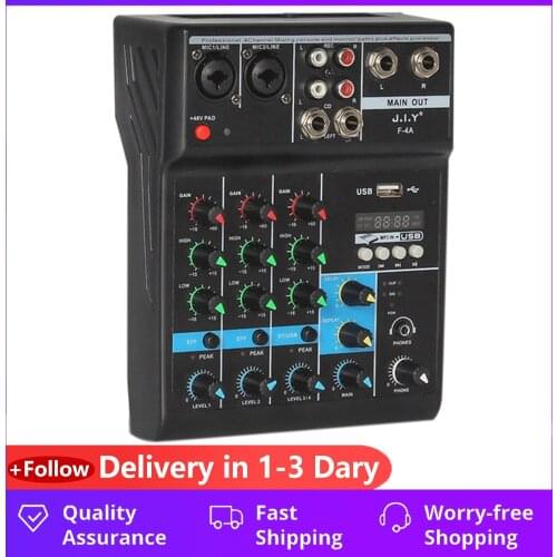 Professional 4 Channel Bluetooth Mixer o Mixing DJ Console with Reverb Effect for Home Karaoke USB Live Stage KTV