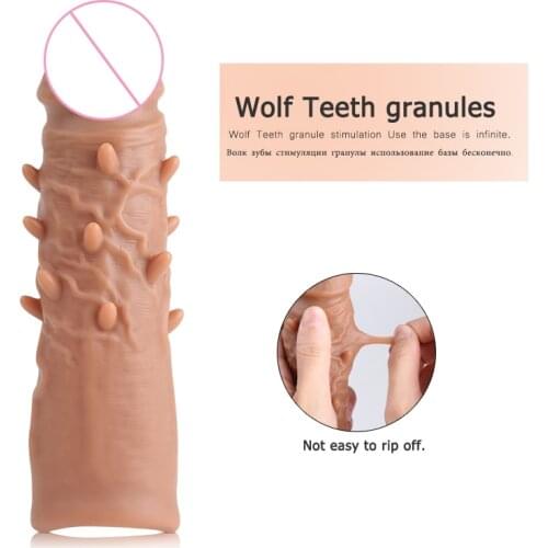 Silicone Reusable Condom Penis Sleeve Extension Cockring Penis Enlargement Cockring Clit Stimulator Erotic Sex Toys for Adults