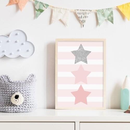 Modern Pink Little Stars Nursery Girls Pictures Canvas Printing Painting Poster and Print Wall Art Kids Room Home Decorations