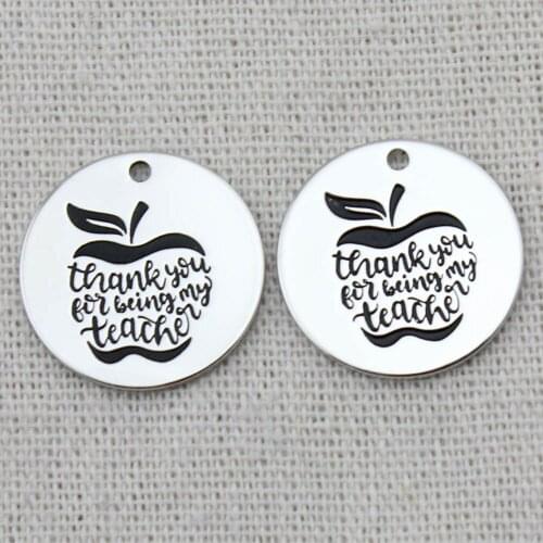 THANK YOU FOR BEING MY TEACHER Necklace,Sister Gifts,Best Friends Necklace,Women jewelry,Wholesale Engraved Charms,22mm,5Pcs/Lot