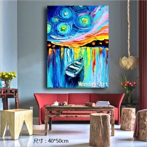 High Quality hand painted Frameless Canvas oil Painting Abstract Sailing Boat Decorative wall Art landscape picture Home Decor