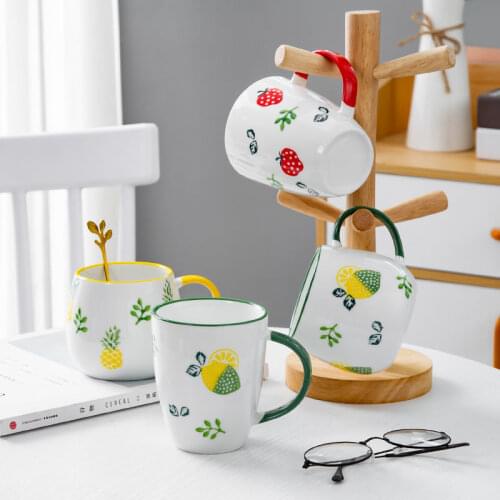 Japanese Ceramic Water Cup Hand Painted Cute Mug Coffee Cup Large Capacity Breakfast Cup Milk Cup With Spoon Office Gift Mug