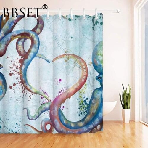 Marine Life Shower Curtain Tentacles of Colored Octopus Pattern Waterproof Multi-size Douchegordijn Bathroom Decor with 12 Hooks