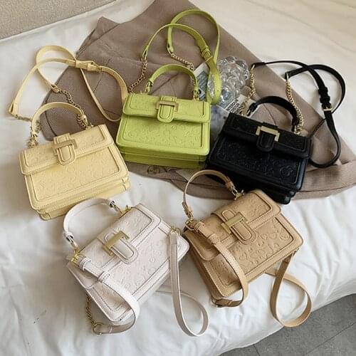 Womens Designer Pu Square Handbag Fashion Solid Chain Messenger Bag for Woman Cute Casual Cover Shoulder Bag Women 2021 New