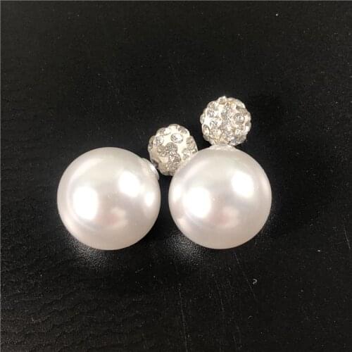 New Arrival 22 Colors Double Sides Big Ball Earrings Colorful Shinning Crystal Big Pearl Stud Earrings Women Brincos
