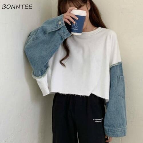 Women No Hat Hoodies O-Neck Patchwork Fashionable Streetwear Chic Feminino Sweatshirts Plus Size 4XL All-match Trendy Daily Ins