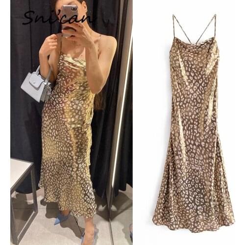 Sncian Summer Leopard Print Slash Neck Vestidos Backless Bandage Satin Sexy Party Club Long Robe Za Women 2021 Sukienki Letnie