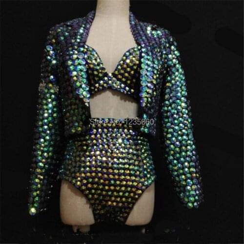 Women Sexy Nightclub Stage Costume Female Lingerie Summer DJ Singer Sexy Suit Bra Shorts Bodysuit