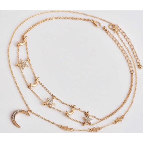 2020 New Bohemia Vintage Crystal Geometric Star Necklace For Women Fashion Gold Color Chain Boho Heart Pendant Necklaces Jewelry