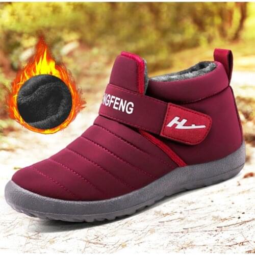 Winter Women Flats Shoes Plush Warm Snow Boots Ladies Female Mom Comfort Light Shoes Hook Loop Ankle Boots Couple Sneakers Women