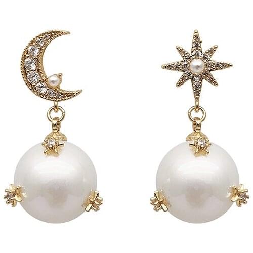 2020 fashion pearl asymmetric Star Moon design Dangle Earrings contracted exquisite crystal Water Drop style Women earrings new