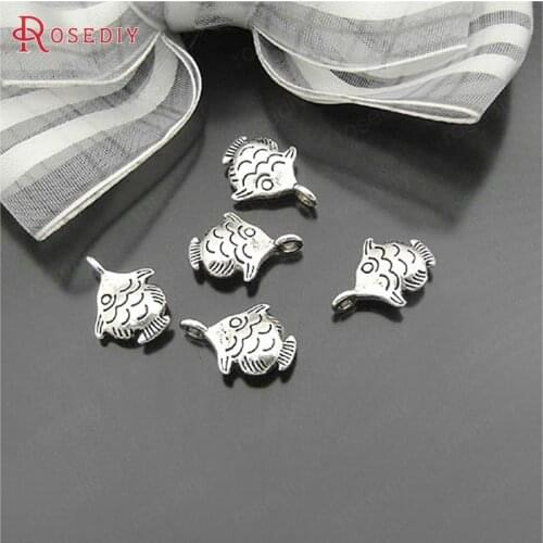 22053)50PCS 15x11MM Antique Style Zinc Alloy Fish Charms Pendants Diy Jewelry Findings Accessories Wholesale
