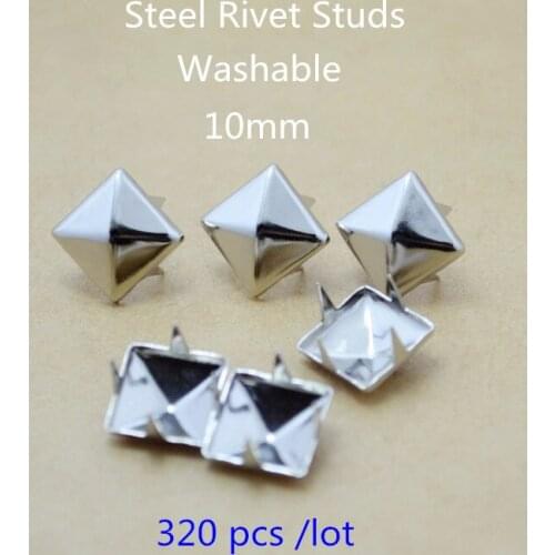 320 pcs 10mm Washable Steel Pyramid Rivet Studs,10*10mm Chubby Square Metal Claw Rivets,Good Quality,Rustless - Free Shipping