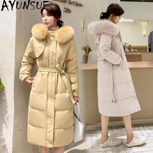 AYUNSUE Womens Down Jacket Long Autumn Winter Coat Female Parkas Real Fox Fur Collar Korean Puffer Jacket Women Clothes 19901