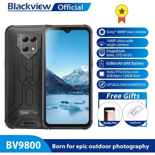 Blackview BV9800 Helio P70 Android 9.0 6GB+128GB Smartphone 48MP Rear Camera IP68 Waterproof 6580mAh 6.3" FHD Mobile Phone