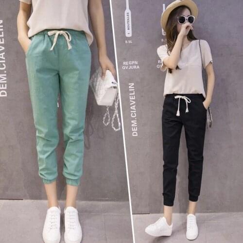 Women Pants Summer Cotton And Linen Cropped Pants Womens Loose Elastic Casual Pants Pantalones De Mujer